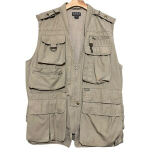 Woolrich Vintage L Tan Khaki Utility Fishing Safari Outdoor Cargo Pockets Vest